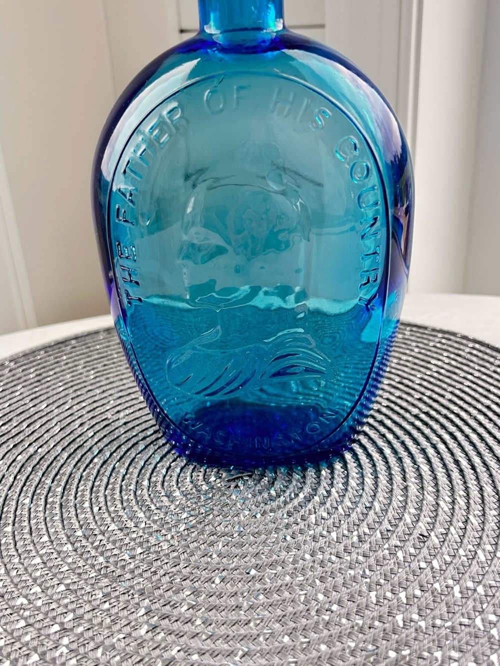 USA Vintage Wheaton Blue Glass George Washington USA Bottle Decanter 8 in
